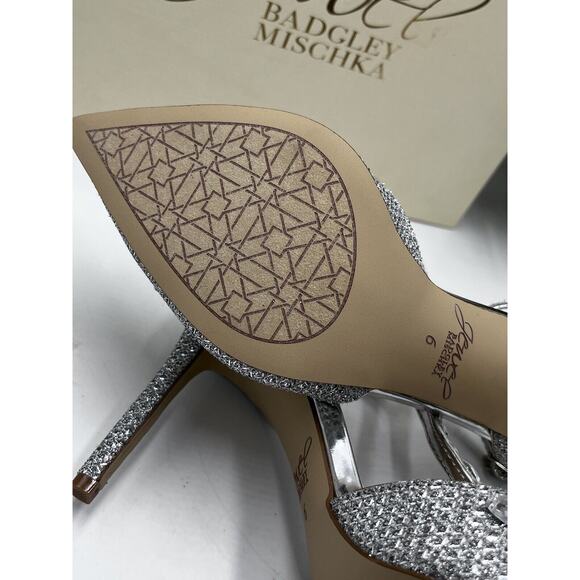 Badgley Mischka Jewel Womens Silver Rhinestone Umay Pointed Toe Stiletto Sz 6 - Picture 5 of 16